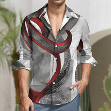 Load image into Gallery viewer, R_RH Silver and Red Casual One Pocket Long Sleeve Shirt
