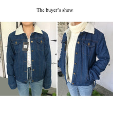 Load image into Gallery viewer, Spring Autumn Winter Women lambswool jean Coat With 4 Pockets Long Sleeves Warm Jeans Coat Outwear Wide Denim Jacket
