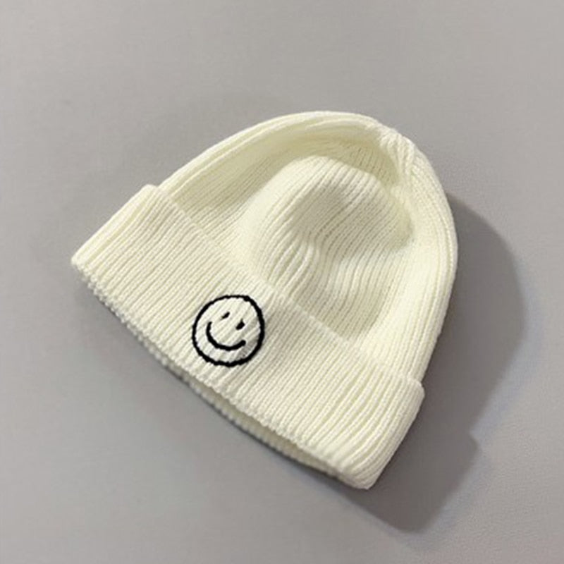 Baby Hat Solid Color Boy Girl Cartoon Smile Embroidery Winter Kids Knitted Hats Children  Warm Beanies Child Caps For Babies