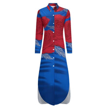 Load image into Gallery viewer, R&amp;RH Red Rose Button Up Long Sleeved Shirt Dress
