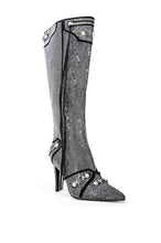 Load image into Gallery viewer, Woman Bling Crystal Knee-high Boots Sexy Pointed Toe Stiletto Tassel Boots
