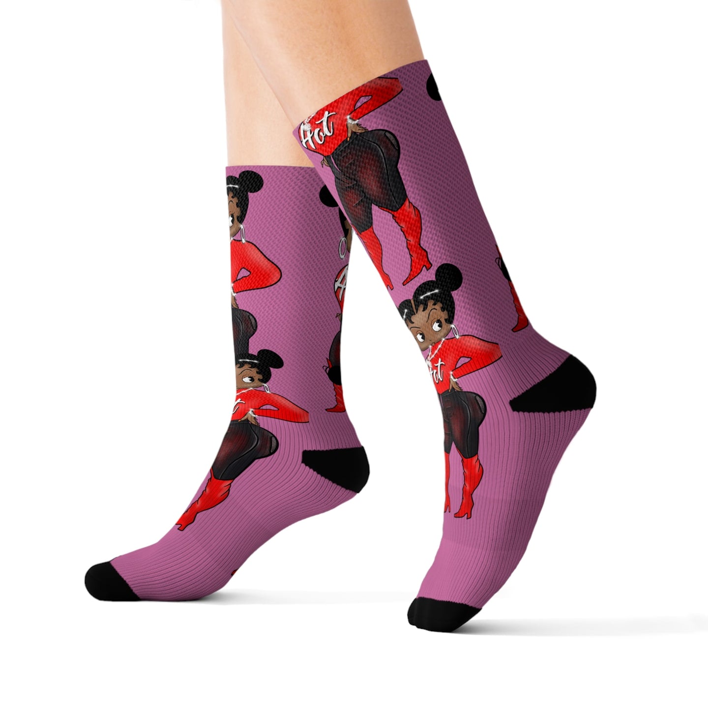 R_RH Pink Caricature Sublimation Socks