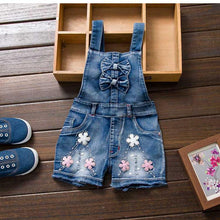 Load image into Gallery viewer, SPRING Summer US Style Girl Jumpsuit Cute Sweet Fashion Washed Jeans Denim Romper Jumpsuits Straps Short Pants Cowboy Blue
