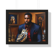 Load image into Gallery viewer, R_RH Man and Owl Framed Horizontal Poster
