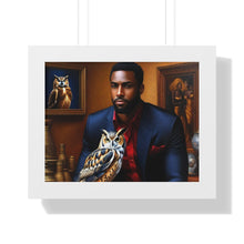 Load image into Gallery viewer, R_RH Man and Owl Framed Horizontal Poster
