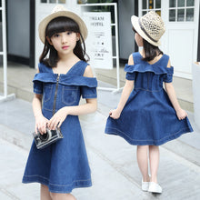 Load image into Gallery viewer, Girls Denim Dresses for Children Jean Clothes Casual Dress Blue Short Sleeve Jeans
