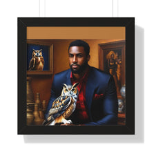 Load image into Gallery viewer, R_RH Man and Owl Framed Horizontal Poster
