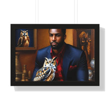 Load image into Gallery viewer, R_RH Man and Owl Framed Horizontal Poster
