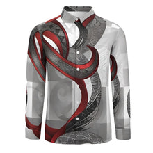 Load image into Gallery viewer, R_RH Silver and Red Casual One Pocket Long Sleeve Shirt
