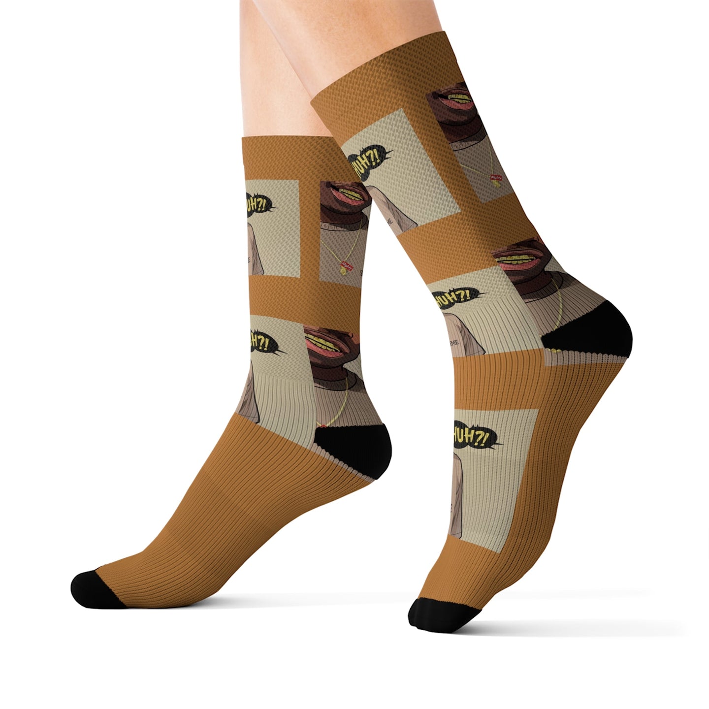 R_RH Caricature Huh Brown Sublimation Socks