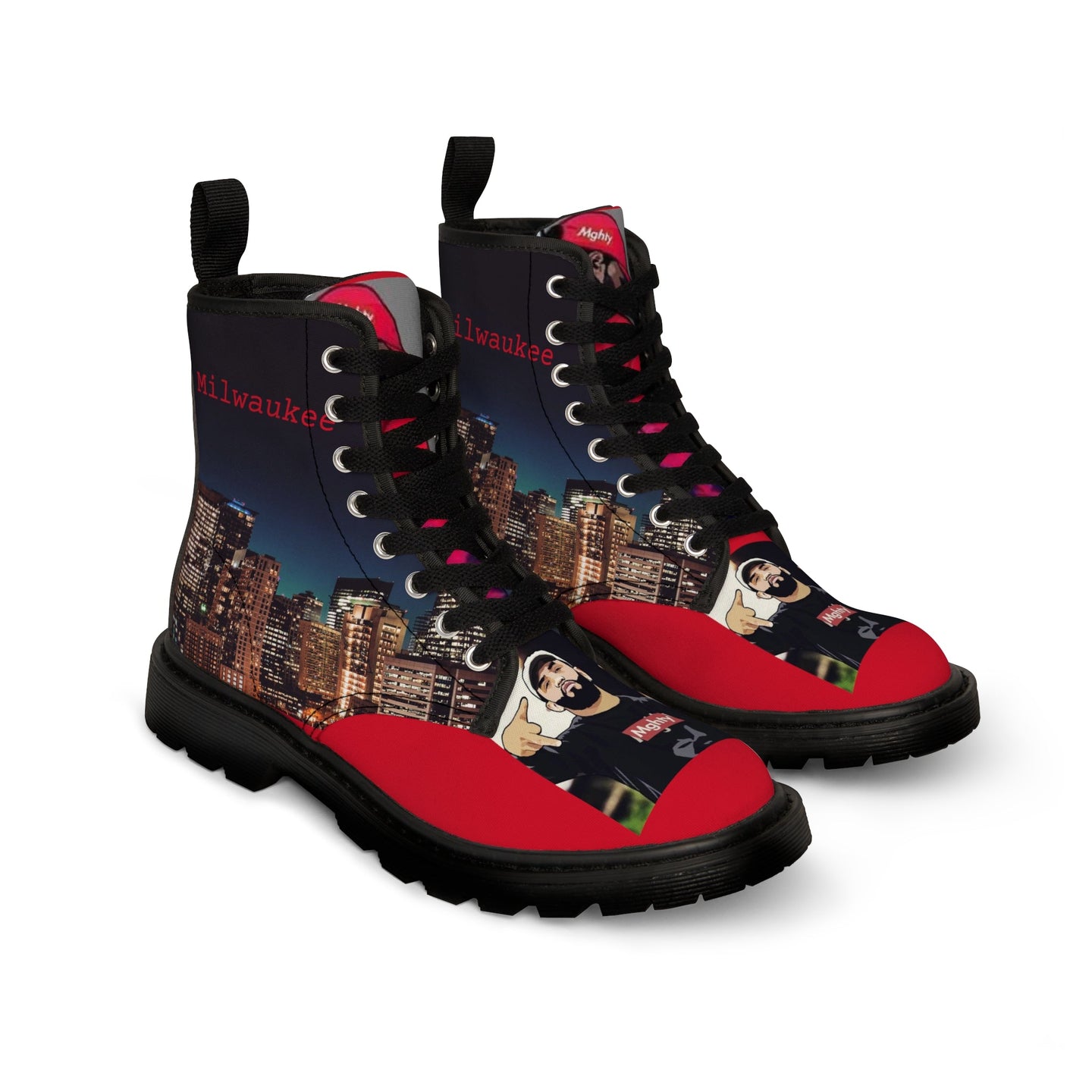 Red and Black Men's Lace Up Hightop Canvas Shoe