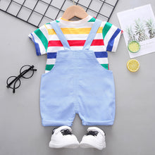 Load image into Gallery viewer, Children&#39;s Clothing Boys Striped Short Sleeve Printed Straps Two-Piece Fashion Cute Boy Summer Thin Section
