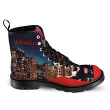 Load image into Gallery viewer, Red and Black Men&#39;s Lace Up Hightop Canvas Shoe
