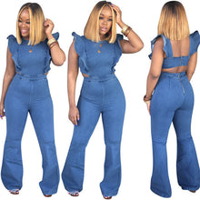 Load image into Gallery viewer, Casual Bodycon Sleeveless Jean Jumpsuits Women Summer Back Zipper Ruffle Jumpsuits Sexy Backless Denim Jeans Jumpsuit
