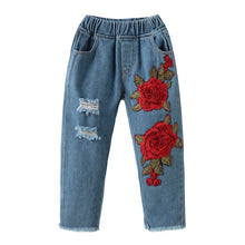 Load image into Gallery viewer, Girls Set Europe And America Rose sling Lace Shirt Jeans Children&#39;s Suit Wear Printed Jeans
