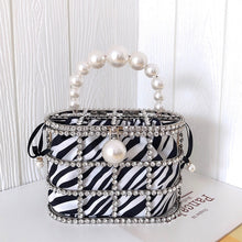 Load image into Gallery viewer, Pearl Beaded Metallic Leopard Zebra Diamond Basket Purses
