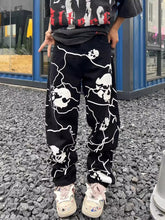 Load image into Gallery viewer, American street dark lightning skull jeans men European and American all match straight trousers
