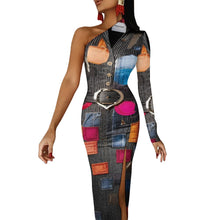 Load image into Gallery viewer, R_RH Red Multi Patches Half Sleeve Slit Dress
