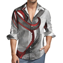 Load image into Gallery viewer, R_RH Silver and Red Casual One Pocket Long Sleeve Shirt
