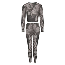 Load image into Gallery viewer, R&amp;RH Womens Graphic Design V-neck Long Sleeve Grey Yoga Sweatsuit Set
