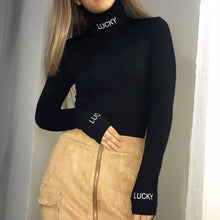 Load image into Gallery viewer, Weekeep Women Sexy Black Letter Print Slim Bodysuits 2017 Winter Turtleneck Long Sleeve Jumpsuits Skinny Rompers Combinaison
