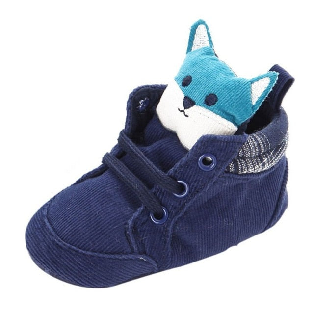 Baby Autumn Shoes Kid Boy Girl Fox Head Lace Cotton Cloth First Walker Anti-slip Soft Sole Toddler Sneaker 1 Pair