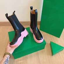 Load image into Gallery viewer, Women Chunky Heel Mid Calf Boots Luxury Brand Chelsea Boots Platform Biker Boots Street Leather Ladies Boots Botas
