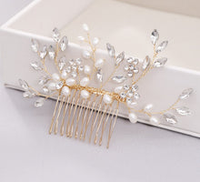 Load image into Gallery viewer, Pearl hair comb headdress Hand-woven crystal comb hair accessories
