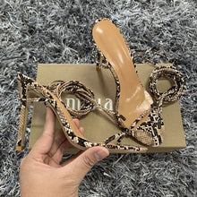 Load image into Gallery viewer, Fashion Women High Heels Sandals Summer Outside Snake Print Shoes Woman Lace-Up Cross Strap Gladiator Sandals 11CM Heels
