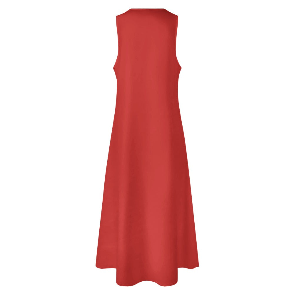 R_RH Red Sleeveless Long Dress With Pockets