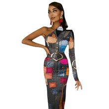 Load image into Gallery viewer, R_RH Red Multi Patches Half Sleeve Slit Dress
