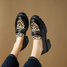 Load image into Gallery viewer, Thick-soled platform shoes for women, genuine leather, leopard print, lazy slip-ons, fisherman&#39;s loafers
