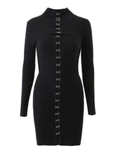 Load image into Gallery viewer, Autumn Winter Fashion Original Design Metal Buckle Knitted Shoulder Sleeve Short Dresses Two-piece Sets Women
