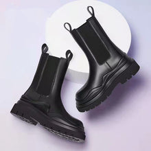 Load image into Gallery viewer, Women Chunky Heel Mid Calf Boots Luxury Brand Chelsea Boots Platform Biker Boots Street Leather Ladies Boots Botas
