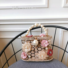 Load image into Gallery viewer, Pearl Beaded Metallic Leopard Zebra Diamond Basket Purses
