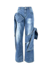 Load image into Gallery viewer, 3D bow strapless vest knot straight leg wide leg distressed jeans set
