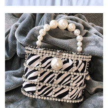 Load image into Gallery viewer, Pearl Beaded Metallic Leopard Zebra Diamond Basket Purses
