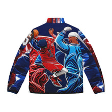 Load image into Gallery viewer, R_RH Red, White, and Blue Basketball Love Men&#39;s Puffer Jacket
