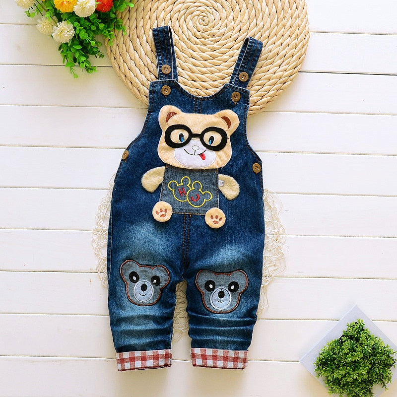 Baby Boys Girls cartoon Overalls Denim Pants Children Unisex Jeans Jumpsuit Pants Kid Clothing