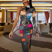 Load image into Gallery viewer, R_RH Red Multi Patches Half Sleeve Slit Dress
