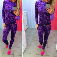 Load image into Gallery viewer, Velvet Tracksuit Two Piece Women Set Hoodies Sweatshirt &amp; Skinny Pants Velour 2pcs Sets Female Clothing Fitness Sporting Suits
