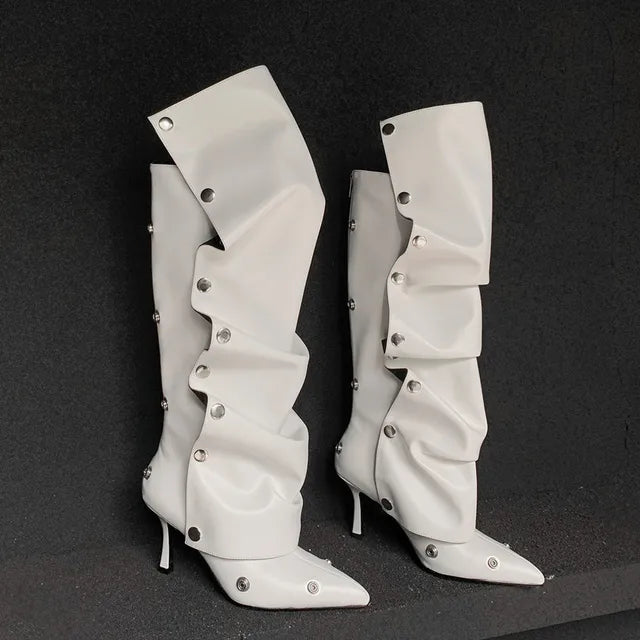 Fashion Women Knee High Boots Thin High Heels Pointed Toe Party High Boots Spring Autumn Four Season Shoes Woman