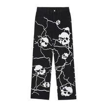 Load image into Gallery viewer, American street dark lightning skull jeans men European and American all match straight trousers
