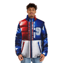 Load image into Gallery viewer, R_RH Red, White, and Blue Basketball Love Men&#39;s Puffer Jacket
