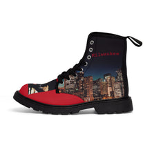 Load image into Gallery viewer, Red and Black Men&#39;s Lace Up Hightop Canvas Shoe
