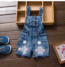 Load image into Gallery viewer, SPRING Summer US Style Girl Jumpsuit Cute Sweet Fashion Washed Jeans Denim Romper Jumpsuits Straps Short Pants Cowboy Blue
