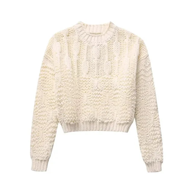 Beige Knitted Sweater Woman Winter  Cropped Sweaters For Women O-Neck Pullovers Woman Jumper Autumn Short Sweaters