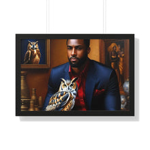 Load image into Gallery viewer, R_RH Man and Owl Framed Horizontal Poster
