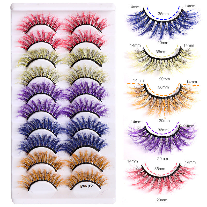 10 Pairs Of Color Mink Hair Fried Multilayer Thick Cross False Eyelashes 8D FLUFFY