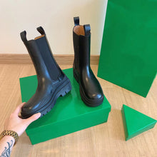 Load image into Gallery viewer, Women Chunky Heel Mid Calf Boots Luxury Brand Chelsea Boots Platform Biker Boots Street Leather Ladies Boots Botas
